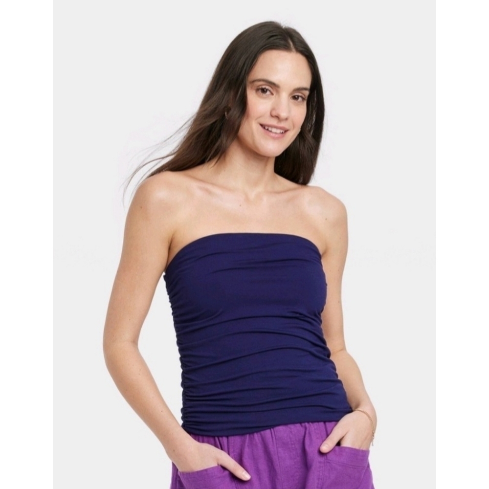A New Day Navy Slim Fit Ruched Tube Top